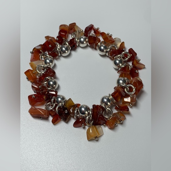 Silpada Very Rare Sterling Silver & Carnelian Bead ChaCha Stretch Bracelet - Picture 8 of 15